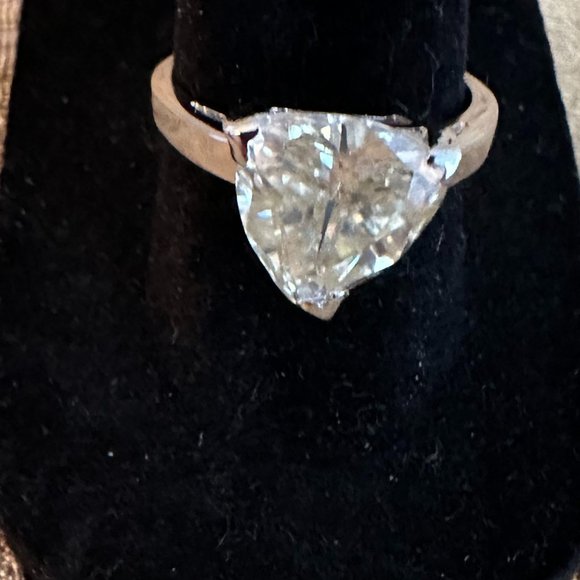 Golden Yellow Trillion Moissanite Diamond Solitaire 4.51Ct. Size 7 - Picture 2 of 15